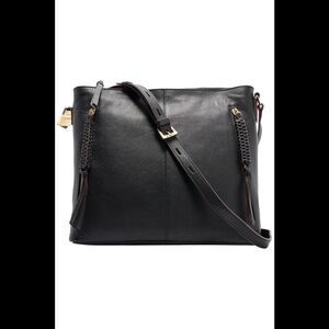 LODIS Texas Leather Aviva Crossbody Hobo Bag Black
